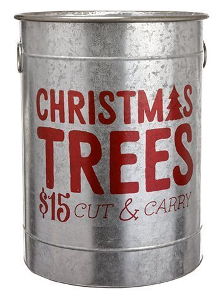 23"H X 18"D Christmas Tree Tin Bucket Gray Red XAC353-GY/RE