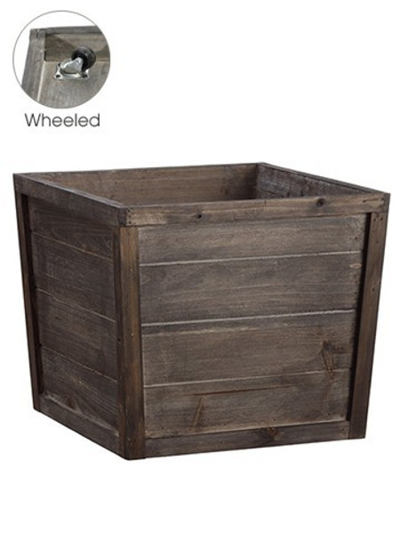 11.5"H X 13.5"W X 13.5"L Wood Planter With Wheels Brown 3 Pieces XAC545-BR