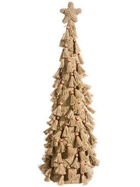 27" Tassel Cone Topiary With Star Topper Beige Red 2 Pieces XAK163-BE/RE