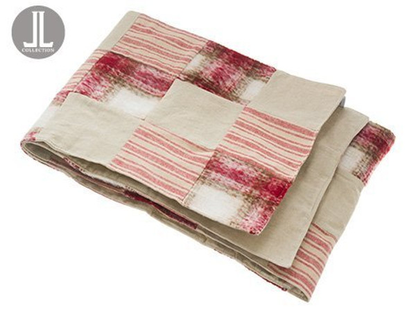 14"W X 72"L Plaid/Stripe Table Runner Burgundy Beige 6 Pieces XAK326-BU/BE