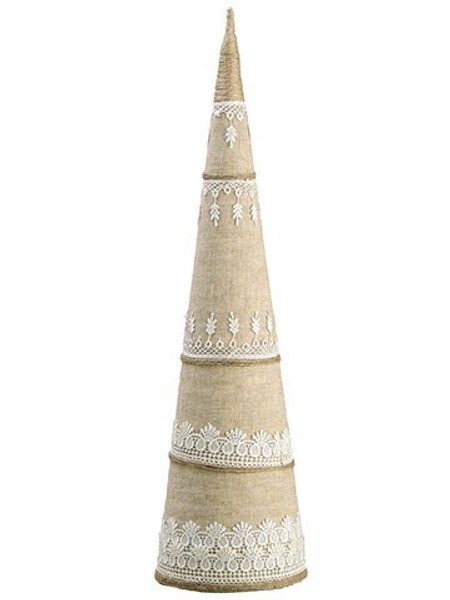 25" Burlap Lace Cone Topiary Natural White 2 Pieces XAT125-NA/WH