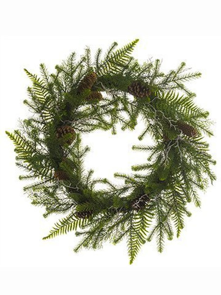 30" Pine/Fern/Cone Wreath Green XDW717-GR
