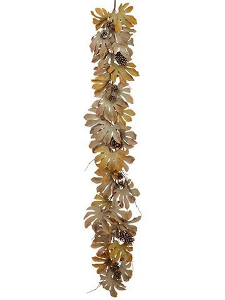 6' Aralia Garland With Pine Cones Brown Butter Scotch 4 Pieces XIG626-BR/BO