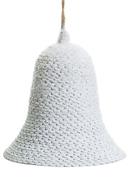 7.5" Snowed Jute Bell Ornament White Snow 12 Pieces XN0534-WH/SN