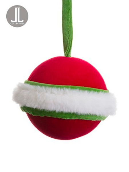 4.75" Fur/Velvet Ball Ornament Red White 12 Pieces XN6466-RE/WH
