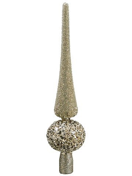 12" Beaded Finial Tree Topper In Acetate Box Champagne Glittered 12 Pieces XN8362-CN/GL