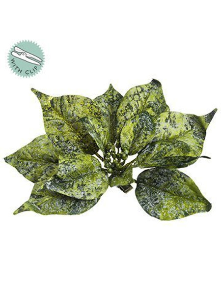 9" Glittered Poinsettia With Clip Green Gold 12 Pieces XPH003-GR/GO