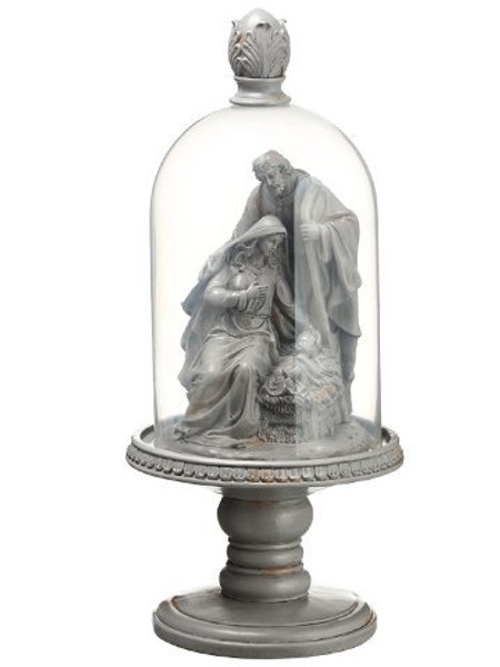 21.5"H X 9.5"D Nativity Family Glass Dome Clear Gray XSN800-CW/GY