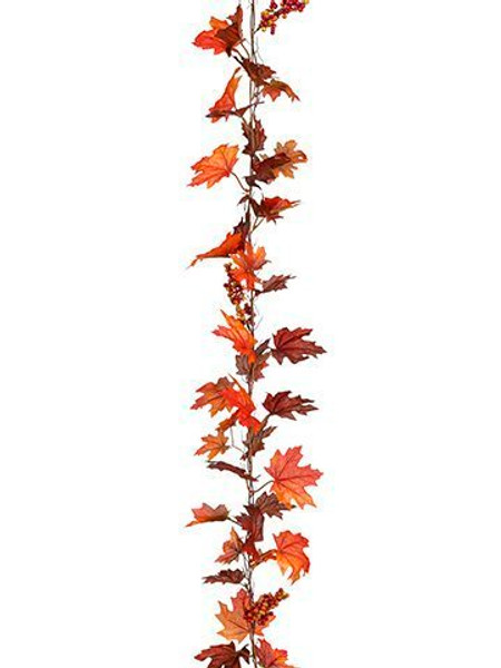 6' Glittered Maple Ivy /Berries Garland Orange Rust 12 Pieces ZGB829-OR/RU