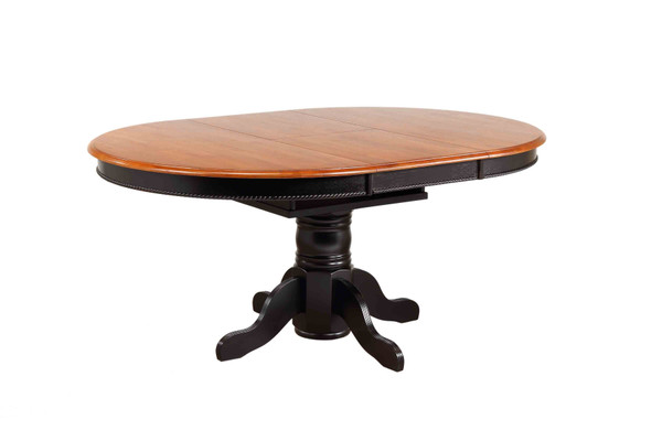 Pedestal Dining Table In Antique Black With Cherry Finish