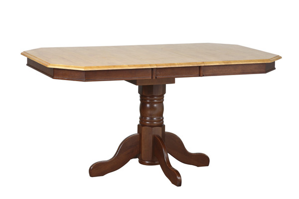 Pedestal Extension Dining Table In Nutmeg With Light Oak Top