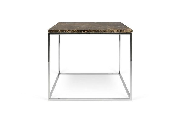 Temahome Gleam Square Brown Marble Side Table with Chrome Base - 9500.626371