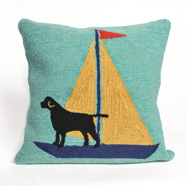 Frontporch Sailing Dog Indoor/Outdoor Pillow Yellow 18" Square