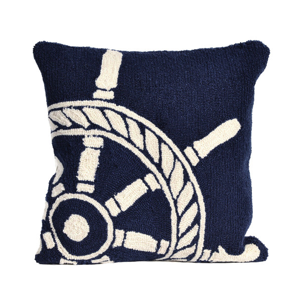 Frontporch Ship Wheel Indoor/Outdoor Pillow Navy 18" Square