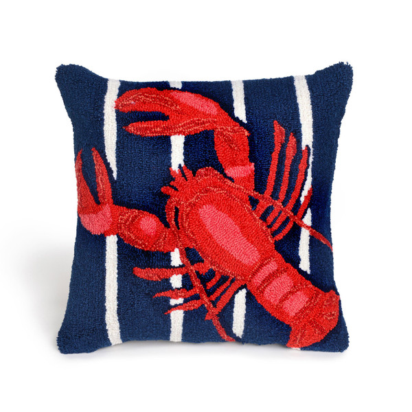 Frontporch Lobster On Stripes Indoor/Outdoor Pillow Navy 18" Square