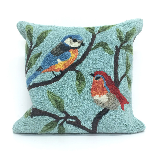 Frontporch Birds On Branches Indoor/Outdoor Pillow Aqua 18" Square