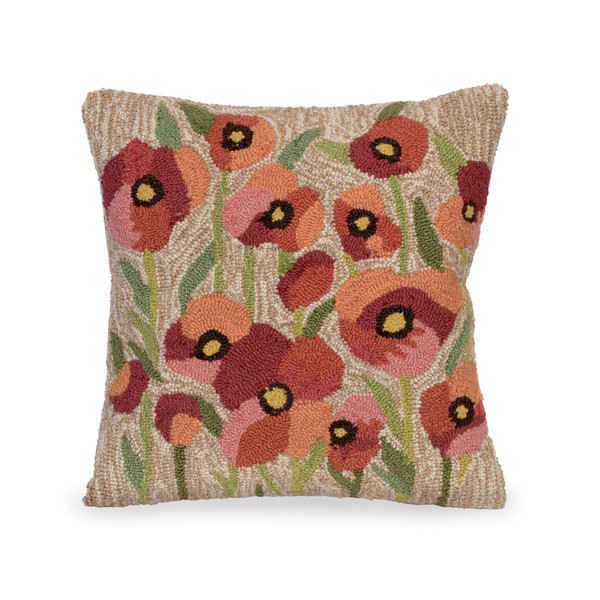 Frontporch Poppies Indoor/Outdoor Pillow Neutral 18" Square