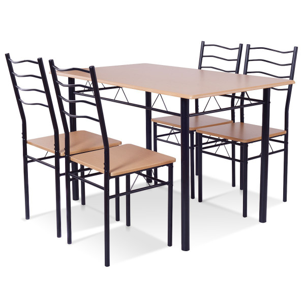 5 Pcs Wood Metal Dining Table Set With 4 Chairs HW55389BW
