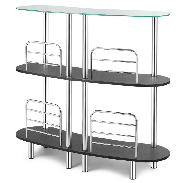 3-Tier Bar Cabinets Table With Tempered Glasstop HW63094