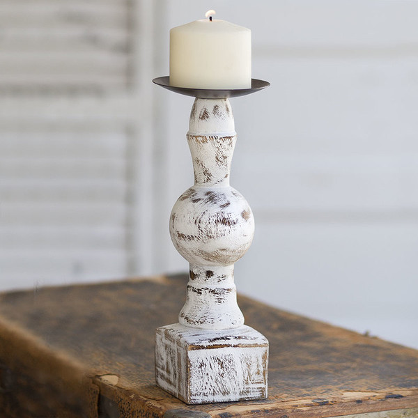 CTW Home Wood Pillar Candle Holder With Square Base 530181