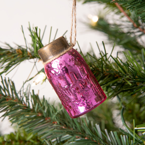 CTW Home Glass Mini Mason Jar Hanging Christmas Ornament - Mercury Pink (Pack Of 6) 830320P