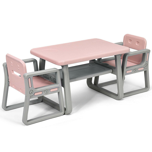 Kids Table And 2 Chairs Set With Storage Shelf-Pink BB5252PI