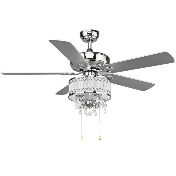 52" Crystal Ceiling Fan Lamp W/ 5 Reversible Blades-Silver EP24375SL