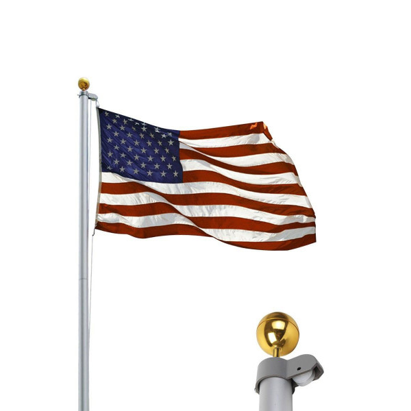 20 Ft Aluminum Sectional Flagpole Kit W/ Halyard Pole And American Flag OP2147
