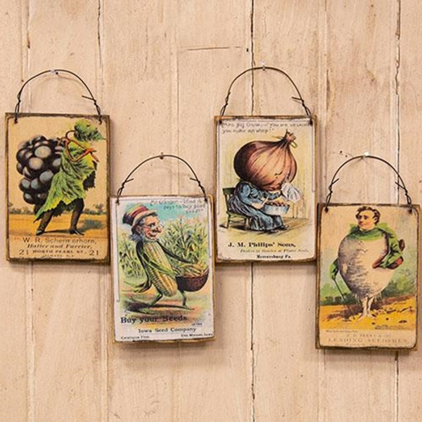 Vintage Seed Pack Wood Ornament Asstd. Set Of 4 G12728 By CWI Gifts