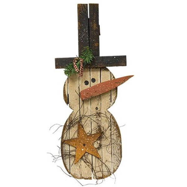 Lath Chubby Snowman With Rusty Star G18403 By CWI Gifts