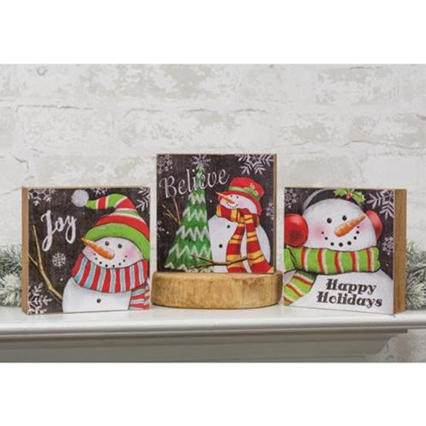 Snowman Block Sign 3 Asstd. (Pack Of 3) G2490650 By CWI Gifts