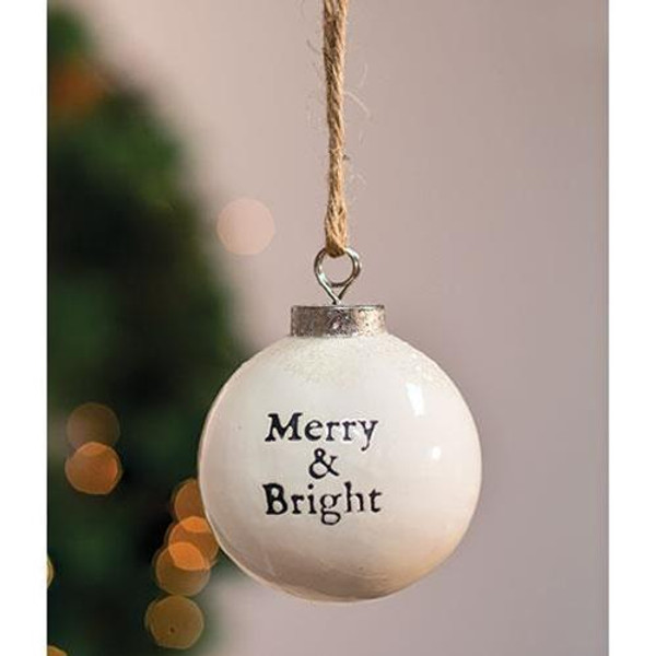 White Ceramic Ornament "Merry And Bright" G25003 By CWI Gifts