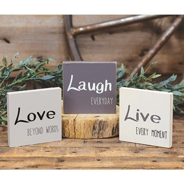 Live Laugh Love Stoneware Square Block 3 Asstd. (Pack Of 3) G34447 By CWI Gifts
