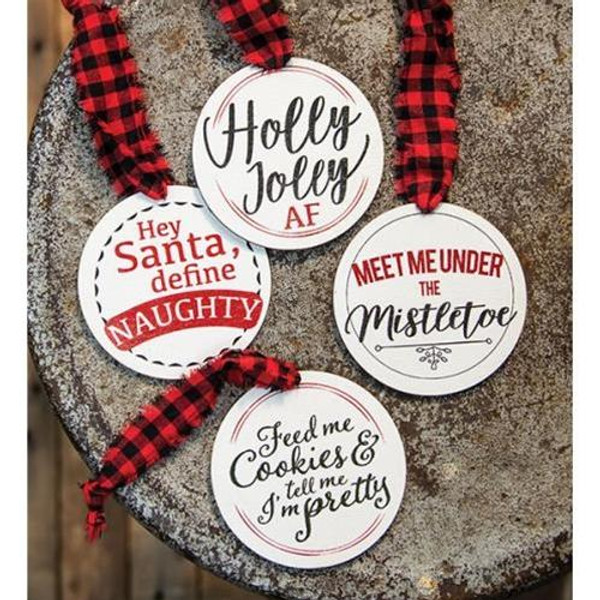 Christmas Package Round Wooden Tags 4/Set G34730 By CWI Gifts