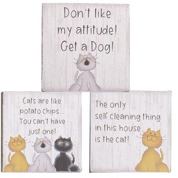 Cat Attitude Block 3 Asstd. (Pack Of 3) G34808 By CWI Gifts