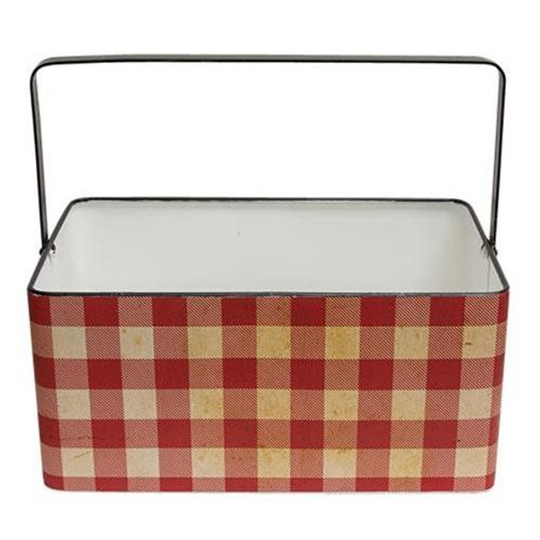 Red Buffalo Check Metal Basket G70033 By CWI Gifts