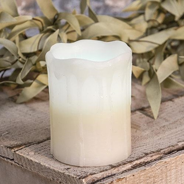 White Drip Pillar Candle 3" X 4" G84694 By CWI Gifts