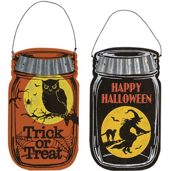 *Happy Halloween Jar Ornament 2 Asstd. (Pack Of 2) G90495 By CWI Gifts