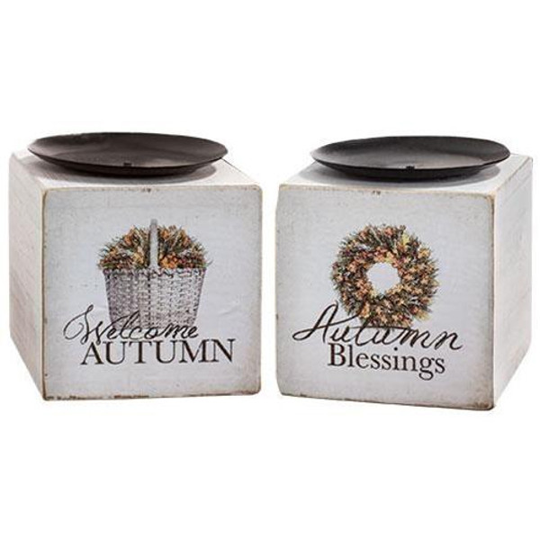 Autumn Blessings Candle Block 2 Asstd. G90725 By CWI Gifts