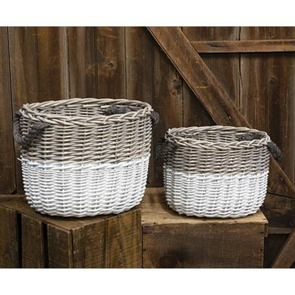 *2/Set White Dipped Grain Baskets GBW9540 By CWI Gifts