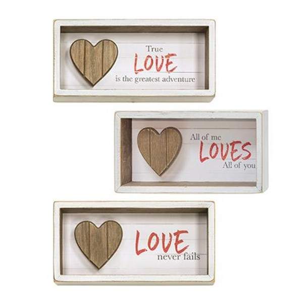 Slat Wood Heart Shadow Box Sign 3 Asstd. (Pack Of 3) GH90590 By CWI Gifts