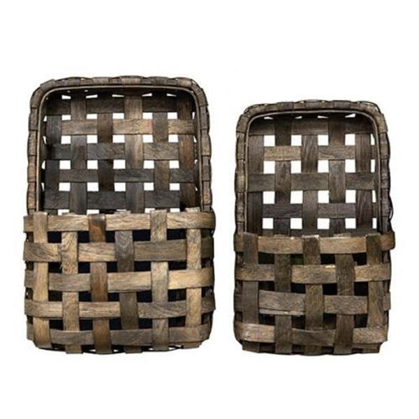 2/Set Aged Tobacco Wall Pocket Baskets GM10216AB By CWI Gifts