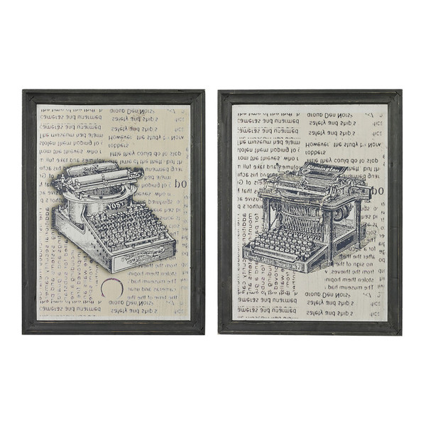 Set Of 2 Antique Typewriter Prints On Glass Wall Decor 26-8663/S2 By Sterling