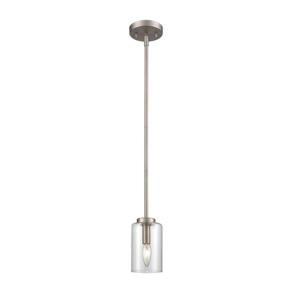 Thomas West End 1-Light Mini Pendant In Brushed Nickel With Clear Glass Cn240512