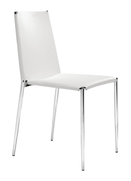Homeroots 17.5" X 18.5" X 33.5" White, Leatherette, Chromed Steel, Dining Chair - Set Of 4 248879