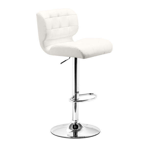 Homeroots 17.7" X 18.5" X 43.7" White Leatherette Chromed Steel Bar Chair 249030