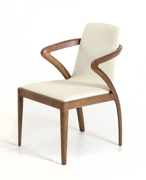 Homeroots 32" Walnut Wood And Cream Leatherette Dining Chair 282996