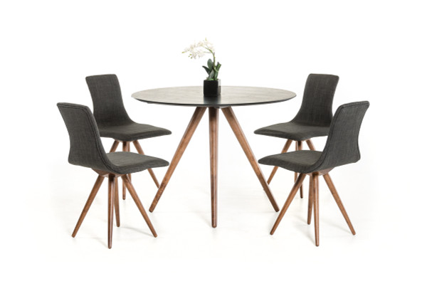 Homeroots 30" Black And Walnut Wood And Veneer Dining Table 283849