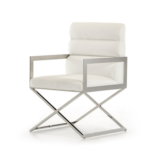 Homeroots 24" White Leatherette And Stainless Steel Dining Chair 284215