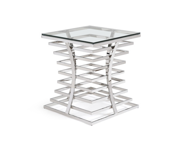 Homeroots 22" Glass And Stainless Steel Square End Table 284325